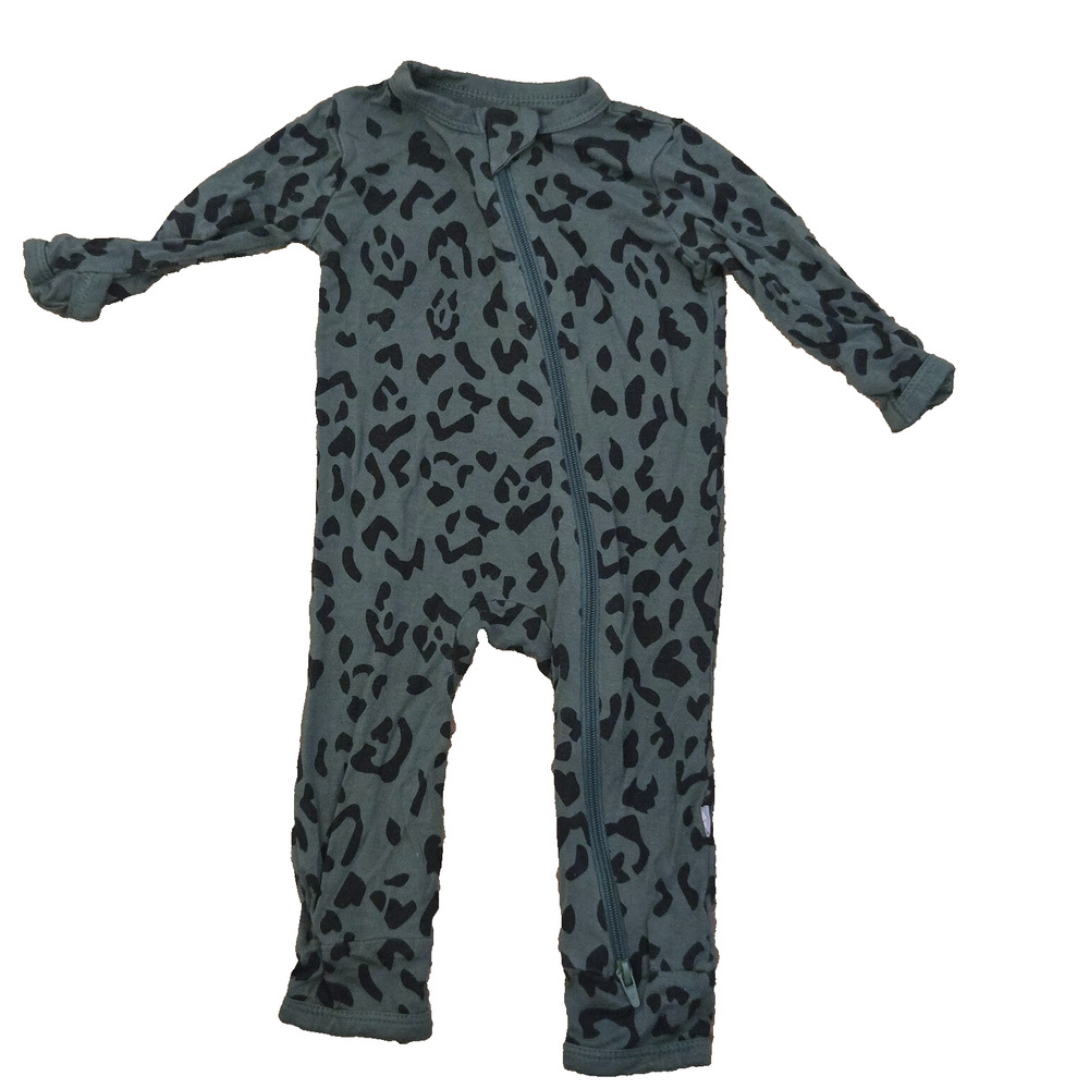 KYTE BABY Zip Baby Romper Footies - Remixed Leopard Green 0-3mos *flawed*